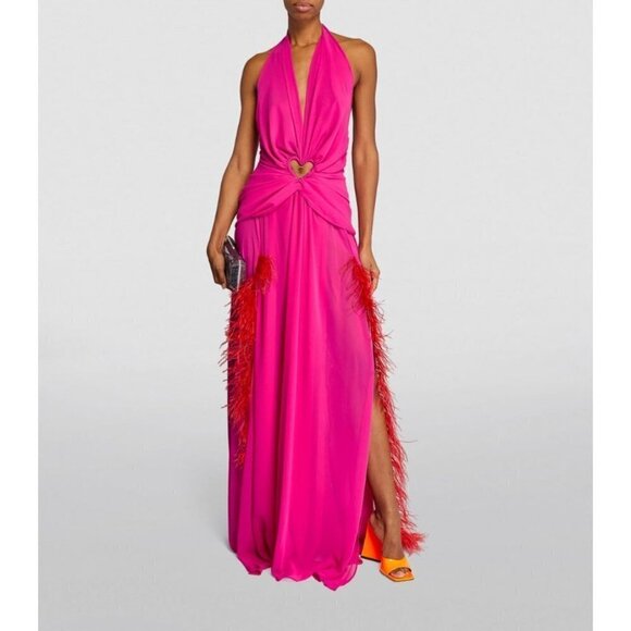 NERVI Maria Clara Feather Dress in Fuchsia 36 New Womens Long Maxi Heart Gown - Picture 16 of 16